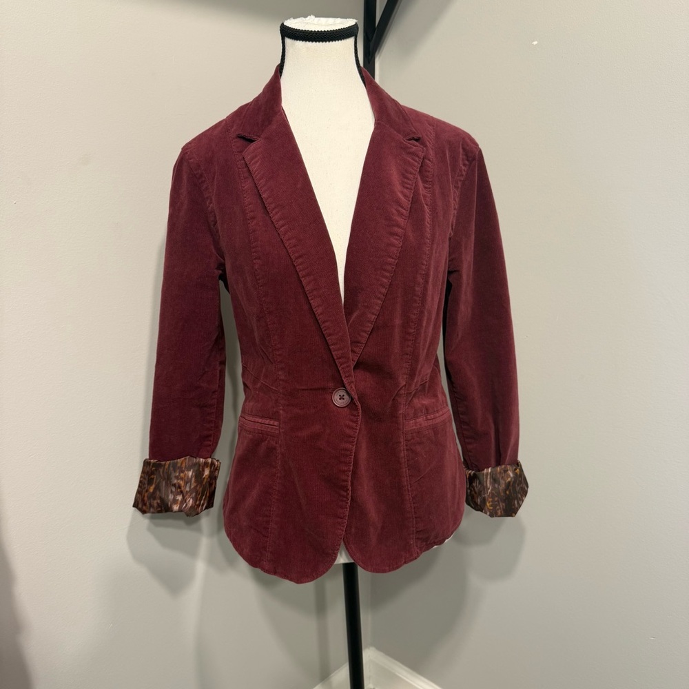 Calvin Klein Jeans Burgundy Blazer with Patterned‎ Cuffs